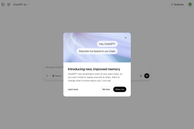 ChatGPT nâng cấp tính năng bộ nhớ: AI hiểu bạn hơn, làm việc hiệu quả hơn